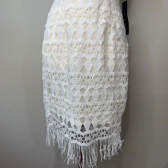 Lulus S Kenna White Crochet Lace Fringe Bachelorette Bodycon Dress Bridal Easter - Picture 2 of 12
